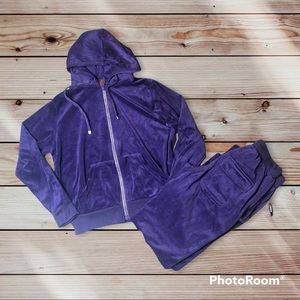 Esti Couture, Purple Velvet Sweatsuit, 2 Piece, Large, Jeweled RN 121130